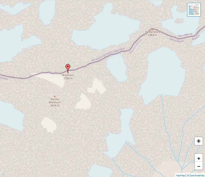 Alps, map of Breithorn