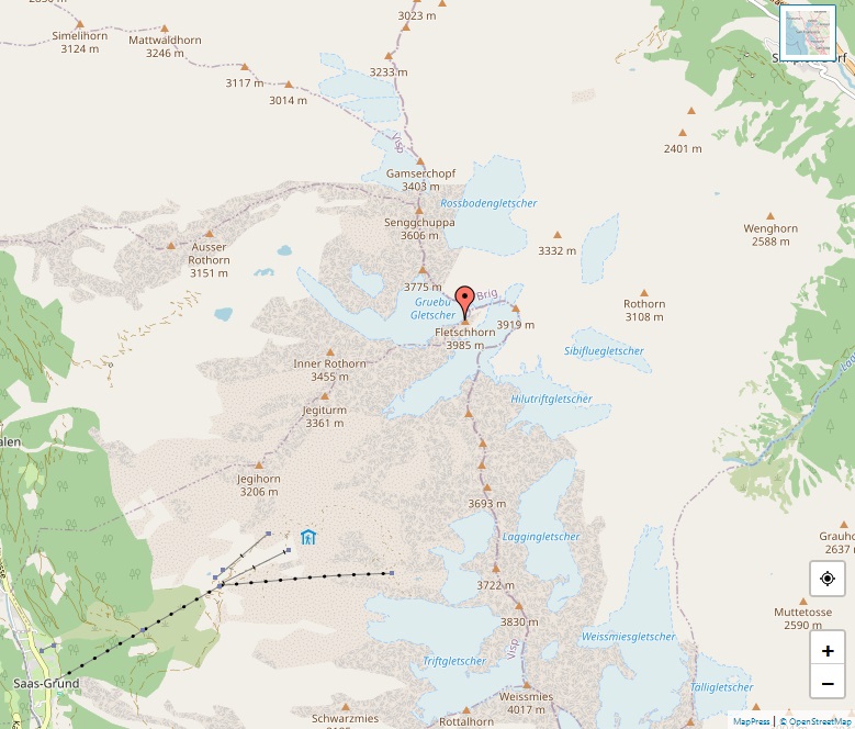 Alps, map of Fletschhorn