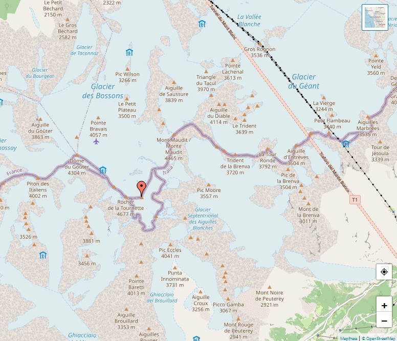 Alps, map of Mont Blanc